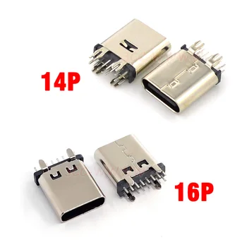 10pc C tipas 14P 16 kištukinio lizdo jungtis USB 3.1 vertikali kištukinė plokštė Moteriškas DIP 10.0H PCB projektavimui PD didelės srovės įkrovimas