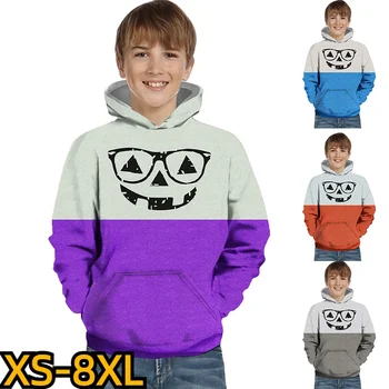 2023 Rudens žiema Vaikų apvalaus kaklo mados spausdinimas Laisvalaikio kišeninis džemperis Boy Hallowmas Tops Kids Hoodie ilgomis rankovėmis