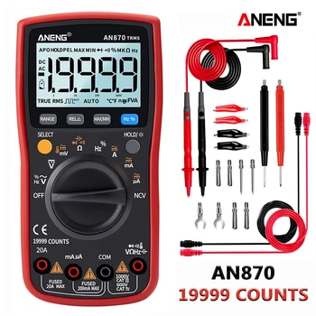 AN870 Profesionalus skaitmeninis multimetras 19999 skaičiuoja tikrąją Rms kintamosios / nuolatinės įtampos srovę NCV tranzistorius Tikslus automatinio diapazono testeris