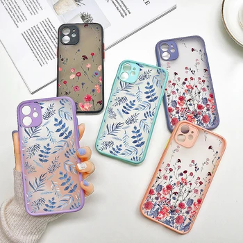 Clear Matte Flowers Phone Case for iPhone Silikono objektyvo apsaugos dangtelis iPhone 14 13 12 11 Pro Max 7 8 Plus X XS Max XR SE2020