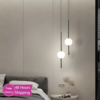 Modernus ilgas pakabinamas apšvietimas Šviestuvas Vonios kambarys Miegamasis Lovos lubos Kabantys žibintai Stiklo rutulio dvigubas šviestuvas Dekoravimas LED